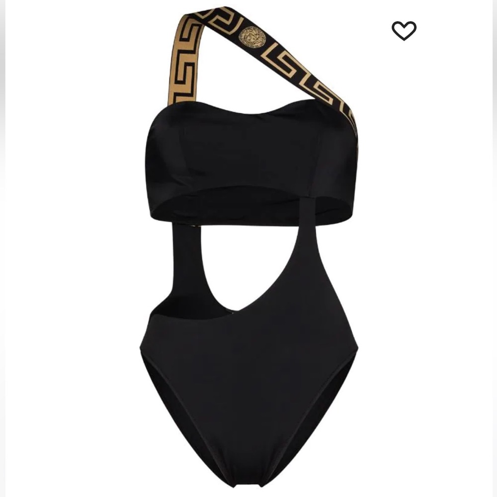Versace Black One-Shoulder Cutout One-Piece Swimsuit with Gold Strap
